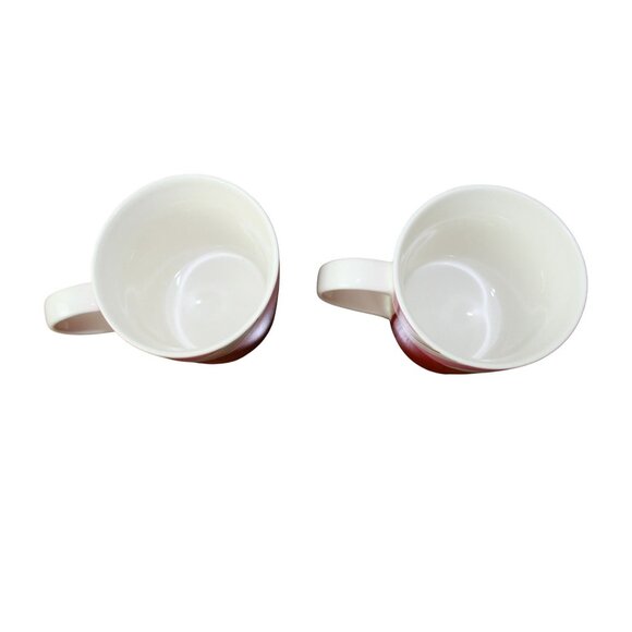 Starbucks Holiday 2007 Ceramic Mugs Red & Pink Candy Cane Stripe Design Set Of 2 - Picture 6 of 6